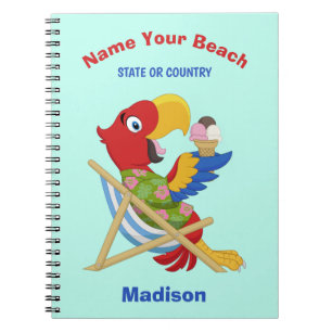 Beach Macaw custom name, text & colour Notebook