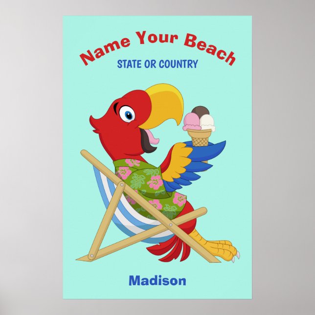 Beach Macaw custom name, text & colour posters (Front)