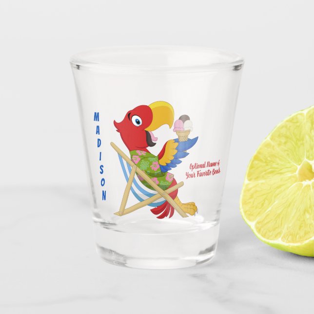 Beach Macaw custom name & text shot glass (Front)