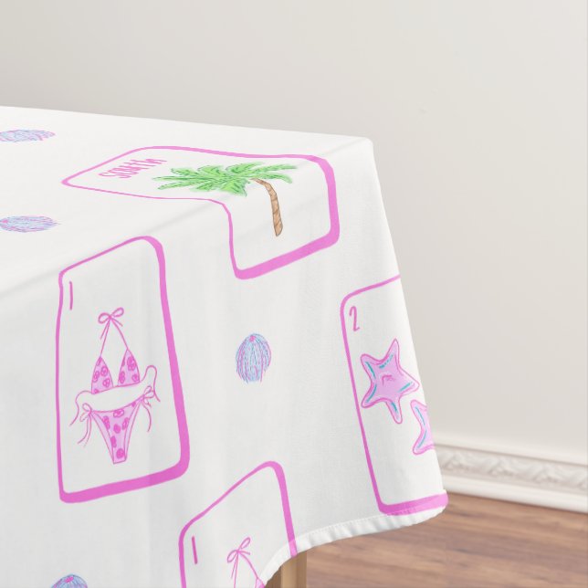 Beach Mahjong Bikini Starfish Palm Tree Coastal Tablecloth (In Situ)