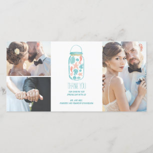 Beach Mason Jar Coastal White Wedding Thank You Card