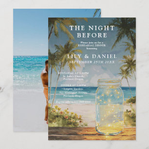 Beach Mason Jar Wedding Rehearsal Dinner Photo Invitation