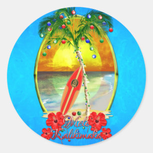 Beach Mele Kalikimaka Classic Round Sticker
