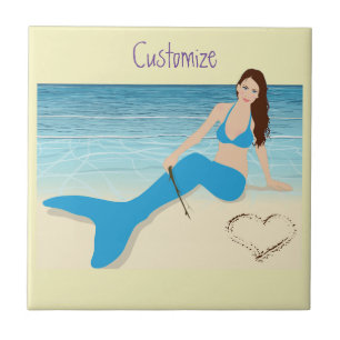 Beach Mermaid Valentine Thunder_Cove Ceramic Tile