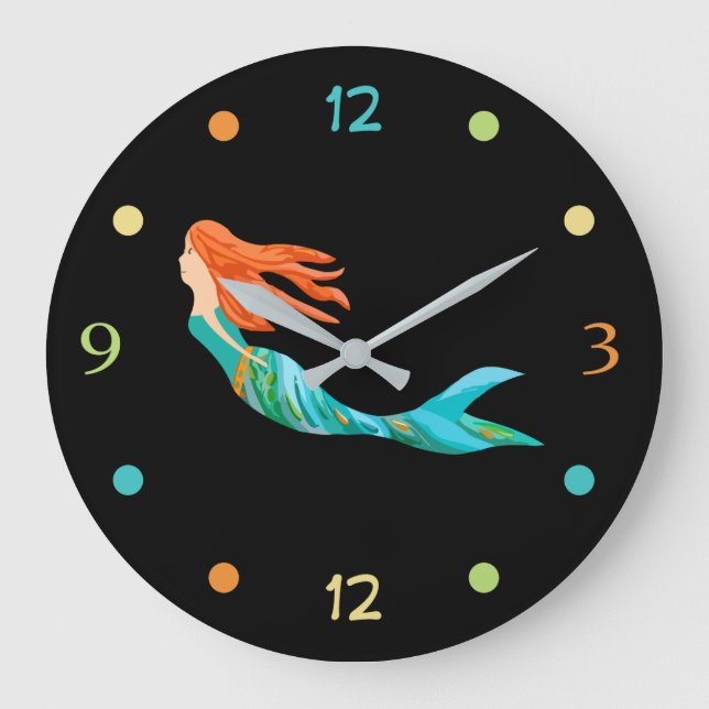 Beach Mermaid Wall Decor Large Clock (Front)