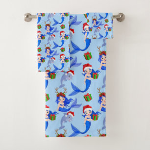 Beach mermaids dolphins Christmas Bath Towel Set