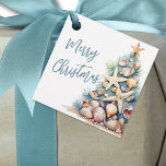 Beach Merry Christmas Gift Favour Tags<br><div class="desc">Celebrate the season with this festive and beachy tag, perfect for using as either a party favour tag or a gift tag on presents. The design features a whimsical Christmas tree made of beach shells, starfish, and coral on the right side, adding a fun tropical touch to your holiday celebration....</div>