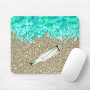 Beach message in a bottle shoreline ocean sand mouse pad
