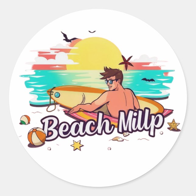 Beach Mill: Surf, Sun, and Fun Classic Round Sticker (Front)