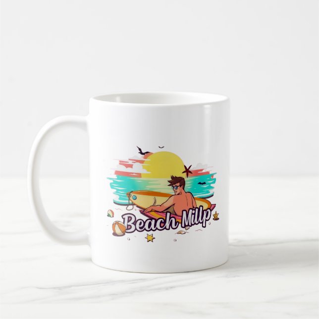 Beach Mill: Surf, Sun, and Fun Coffee Mug (Left)
