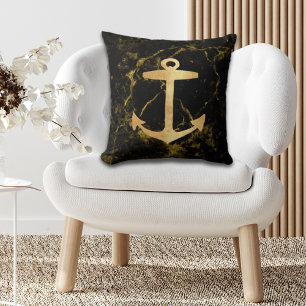 beach minimalist chic gold anchor black marble cushion