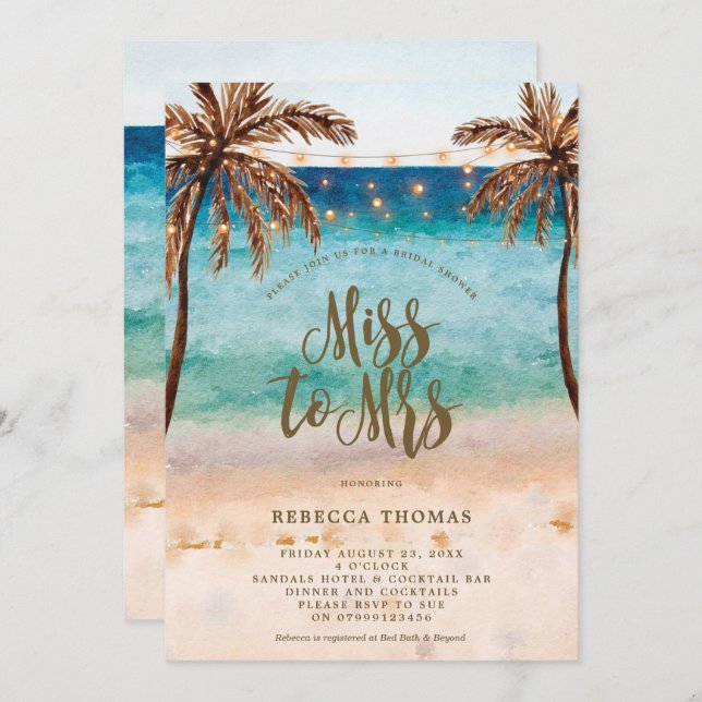 beach Miss to Mrs bridal shower invitation (Front/Back)