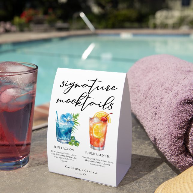 Beach Mocktails Blue Lagoon Summer Sunrise Menu (Insitu(On Table))