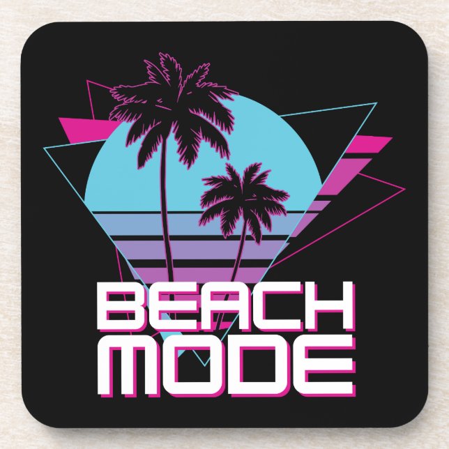 Beach Mode Retro Palm Trees Sunset Coaster (Front)