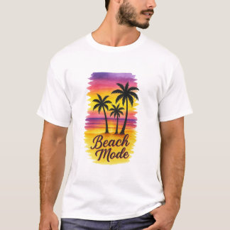 Beach Mode – Tropical Sunset with Three Palms T-Shirt