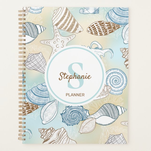 Beach Monogram Seashells Pattern  Planner (Front)