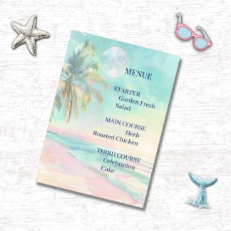 Beach Moonlight Watercolor Wedding Menu