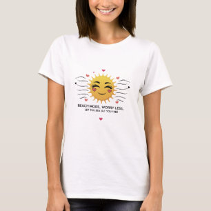 Beach More, Worry Less – Smiley Sun & Hearts Women T-Shirt