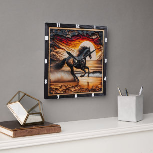 Beach Morgan Gallop: Charred Wood Scene Square Wall Clock