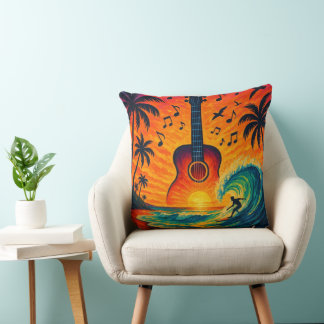 “Beach Music Festival Pillow – Surf & Guitar Art”
