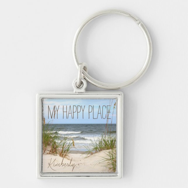 Beach My Happy Place w/Name Key Ring (Front)