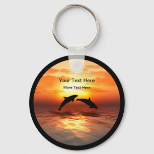 Beach Nature Dolphins Sunset Message Keychains