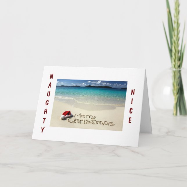 BEACH NAUGHTY OR NICE CHRISTMAS WISHES HOLIDAY CARD (Front)
