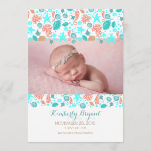 Beach Nautcial Newborn Baby Photo Birth Announcement