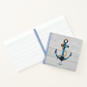 Beach Nautical Anchor Monogrammed Spiral Notebook