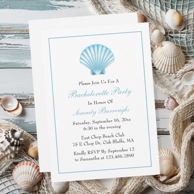 Beach Nautical Blue Seashell Bachelorette Party  Invitation (Creator Uploaded)