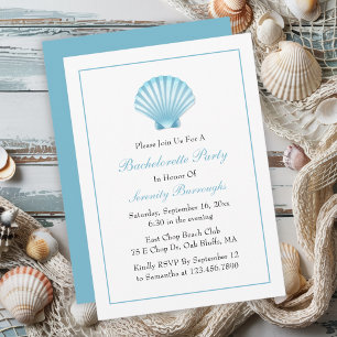 Beach Nautical Blue Shell Bachelorette Party  Invitation