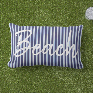 Beach/nautical/coastal blue striped lumbar cushion