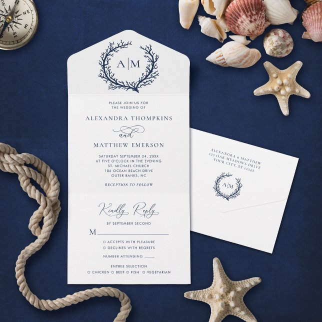 Beach Nautical Coral Reef Wedding All In One Invitation (Creator Uploaded)