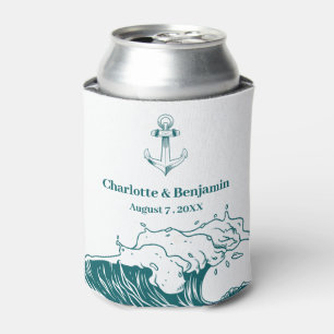 Beach Nautical Destination Custom Wedding Can Cooler