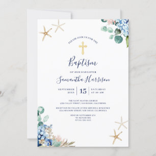 Beach Nautical Floral Gender Neutral Baptism Invitation