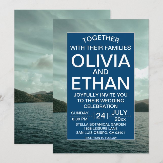 Beach nautical navy blue Wedding Invitation (Front/Back)