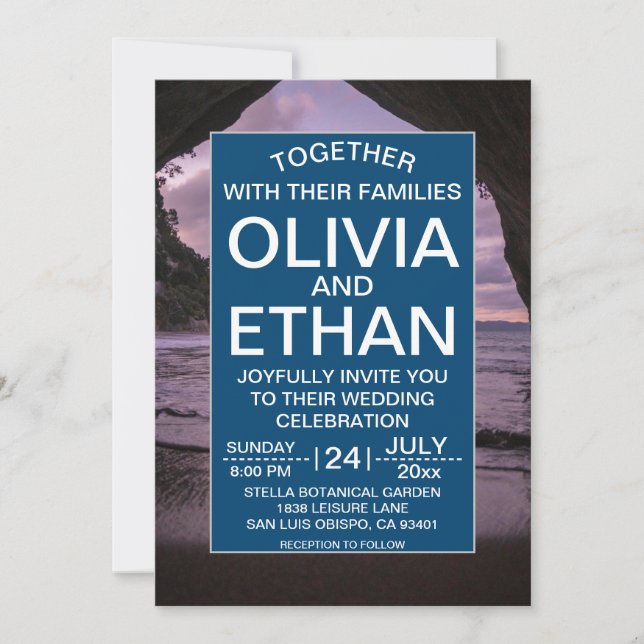Beach nautical navy blue Wedding Invitation (Front)