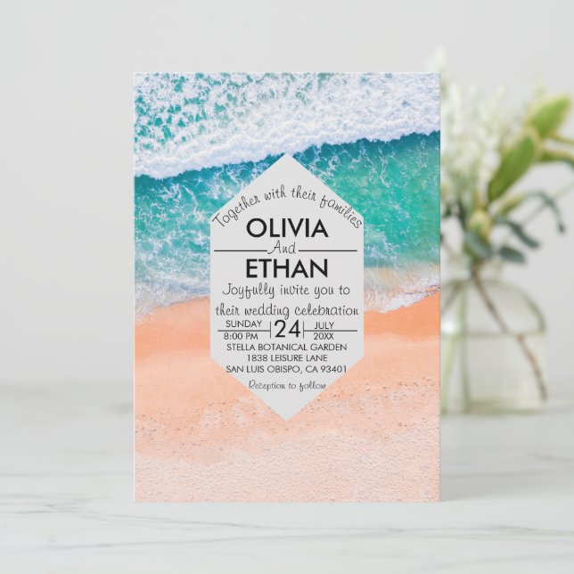 Beach nautical navy blue Wedding Invitation (Standing Front)