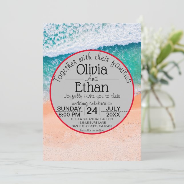 Beach nautical navy blue Wedding Invitation (Standing Front)