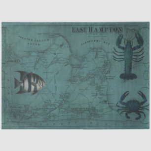 Beach Nautical Ocean Lobster Crab East Hampton Map Tissue Paper