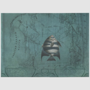 Beach Nautical Ocean Sea Fish East Hampton Map Tissue Paper