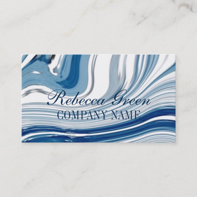 beach nautical ocean watercolor blue marble business card (Front)