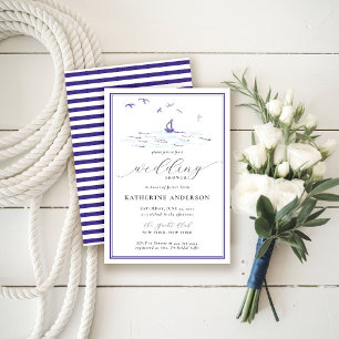 Beach Nautical Waves Boat Wedding Bridal Shower Invitation