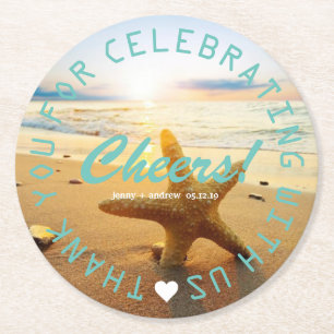 Beach Nautical Wedding Favour Party Personalised Round Paper Coaster