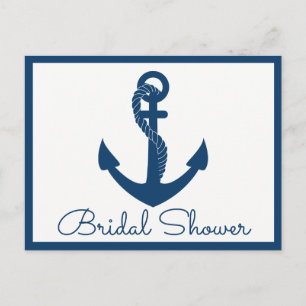 Beach Navy Blue Anchor Nautical Bridal Shower Invitation Postcard