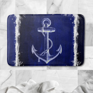 beach navy blue coastal chic nautical anchor bath mat