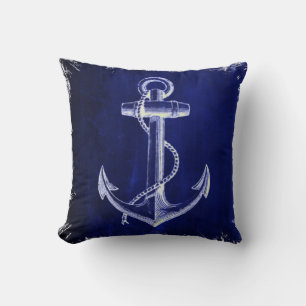 beach navy blue coastal chic nautical anchor cushion