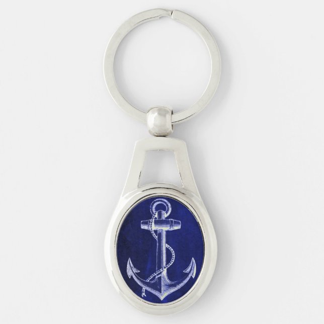 beach navy blue coastal chic nautical  anchor key ring (Front)