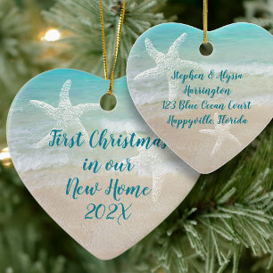 Beach New Home First Christmas Starfish Ceramic Ornament