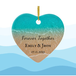Beach Newly married couple photo Christmas Ceramic Ornament
